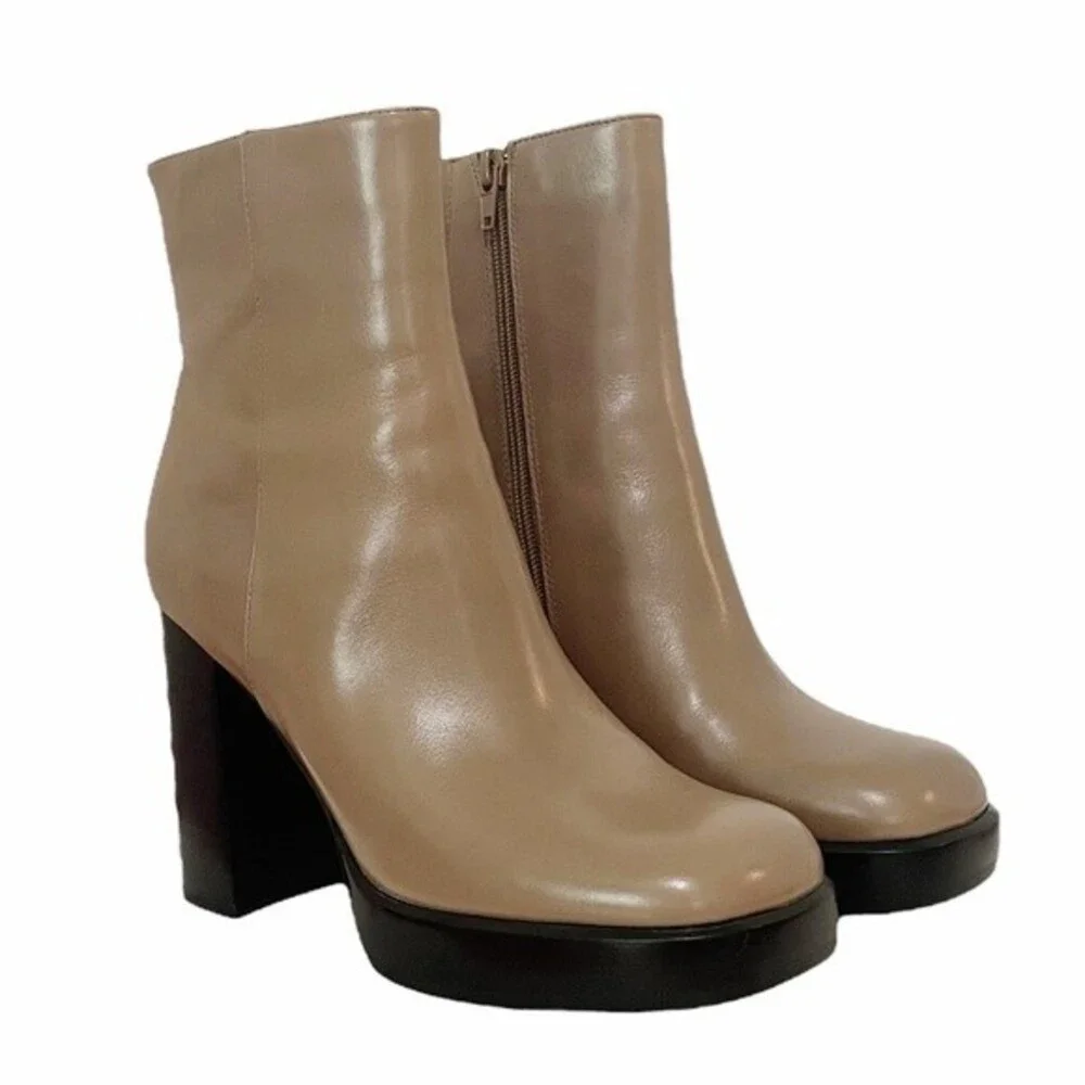 NEW Jeffrey Campbell Retro 70s Platform Boot Taupe Beige & Black Leather Size 8 - Picture 3 of 13